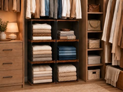 Honkazita 3-Pack Stackable Wire Closet Organizers with Wood Tops - Image 2