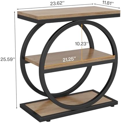 Tribesigns Side End Table with 3 Storage Shelves Set of 2, Industrial Sofa Table with Round Metal Frame for Living Room, Engineered Wood Nightstand for Bedroom, Oak - Image 2