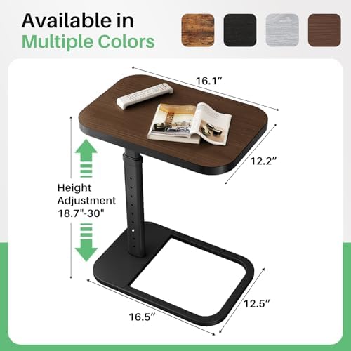 Kitstorack Adjustable Height C-Shaped End Table, 9-Level Side Table with Thickened Metal Rounded Edge, Couch Table Slides Under Sofa or Bed, Eating, Working, TV Tray Table for Small Spaces, Espresso - Image 6