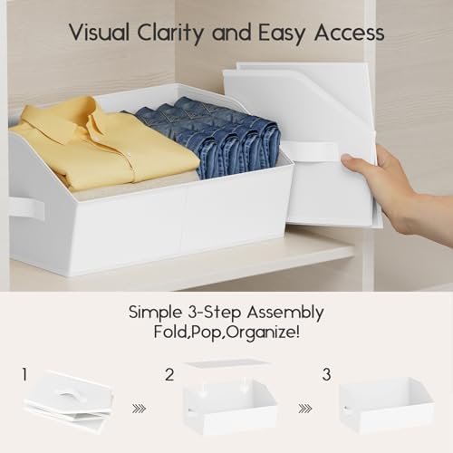 Homsorout Large Closet Organizers and Storage Bins - 10 Pack Trapezoid Storage Baskets for Shelves, Foldable Fabric Baskets with Handles Ideal for Closet, Basket, Wardrobe and Shelf Storage, White - Image 4