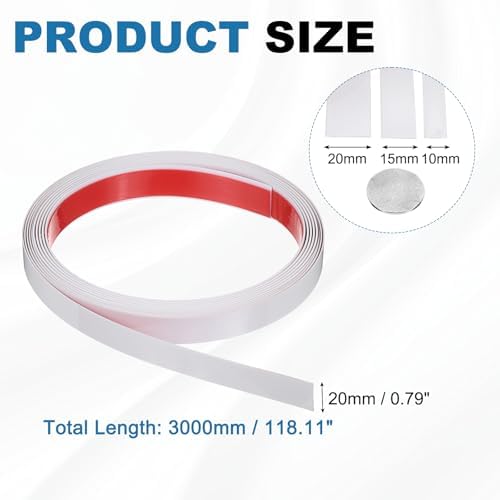 uxcell White Peel and Stick Molding Trim, 0.8 Inch x 9.8 ft Self-Adhesive Mirror Tape, Flexible PVC Border Strip for Wall Decoration Tile Edge Ceiling Floor Frame Furniture Decoration - Image 2