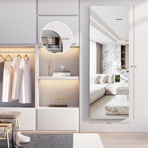 Hasipu Door Mirror Full Length, 47"x 16" Full Body Over The Door Hanging Wall Mounted Mirror for Bedroom, Living Room, Cloakroom, Round Black - Image 2