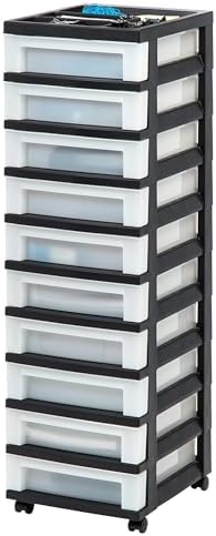 IRIS USA Plastic Drawer Storage Organizer Rolling Cart, 2-Pack, with Wheels Casters, 10-Drawers, for Classroom Art Craft Supplies Dresser Closet Bathroom Laundry Room, Black/Pearl - Image 4