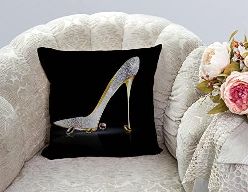 TSSOHU Square Decorative Throw Pillow Case Cushion Cover,Fashion Lady High Heel Shoe with Diamonds Soft Pillowcase 18x18 inch (No Glitter) - Image 3
