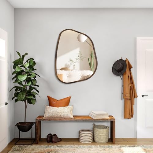 Asymmetrical Mirror Irregular Oval Wall Mirror Modern Wood Frame Unique Shape Wall Mounted Vanity Artistic Mirror Decorative for Living Room Bedroom Bathroom Entryway Hallway 20"x16" - Image 5