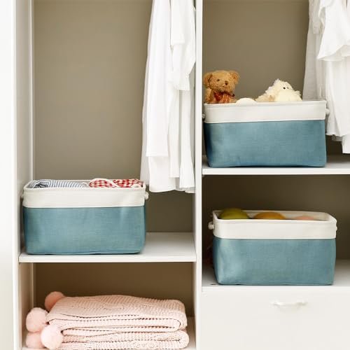 TheWarmHome Fabric Storage Bin with Handles,Storage Basket for Home Storage and Organization, Shelf Basket with Cover for Living Room Bedroom Closet（White & Green Large,15.7L*11.8W*8.3H - Image 3