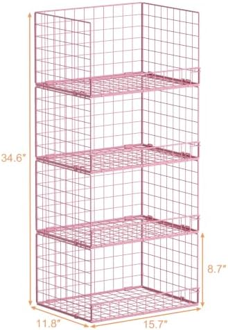 4-Tier Closet Organizers and Storage, Stackable Closet Organizer Basket, Foldable Closet Shelf Organizer Basket, Stackable Storage Bins and Organizer Shelves for Home Closet Organizer System, Pink - Image 7