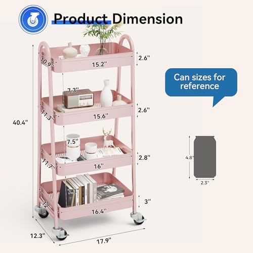 OLIXIS Metal 4 Tiers Rolling Storage Utility Cart with Lockable Wheels - Image 4