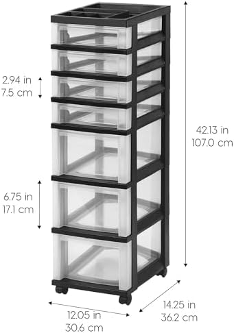 IRIS USA 7-Drawer Rolling Storage Cart with Wheels, 2-Pack, Black/Clear - Image 3