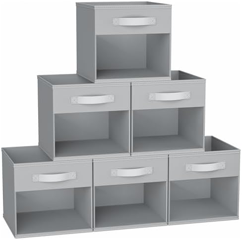 DIMJ 12.2 Inch Storage Cubes, 6 Pack Cube Storage Bins with Window, Fabric Storage Bins with Handle, Foldable Storage Cubes, Storage Box for Clothes, Toys, Books (Grey) by DiMJ