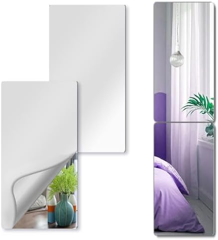 Unbreakable Acrylic Full Length Mirror for Wall Mounted, Full Body Mirror for Kids, Flexible Plastic Safe Shatterproof, 2 PCS 24 x 14 Inches, Workout Mirrors Tiles for Home Gym, Bedroom Over The Door by Unknown