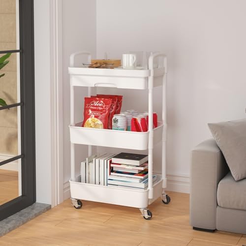 Calmootey 3-Tier Utility Cart with Drawer & Wheels, Storage for Home,Office - Image 4