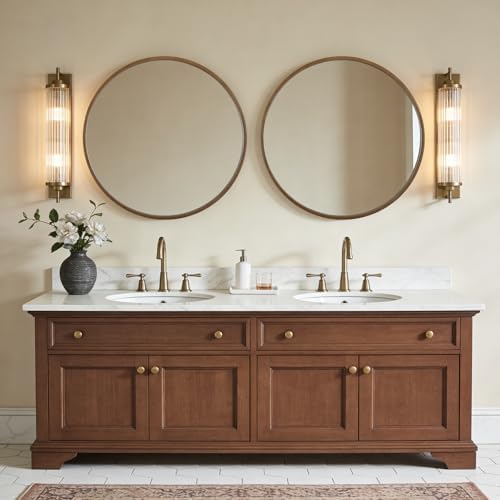 WallBeyond Round Wood Mirror, 32" Round Modern Decoration Large Circle Wall Mirror for Bathroom Living Room Bedroom Entryway, Walnut - Image 4
