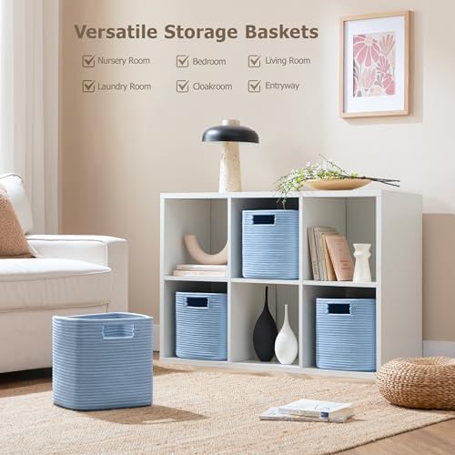 UBBCARE Storage Cubes 11 Inch, Cotton Rope Woven Baskets for Organizing, Cube Storage Bin for Baby Nursery, 2-Pack Square Toy Storage Baskets for Shleves Organizer, Closet, Kidsroom, Blue - Image 7