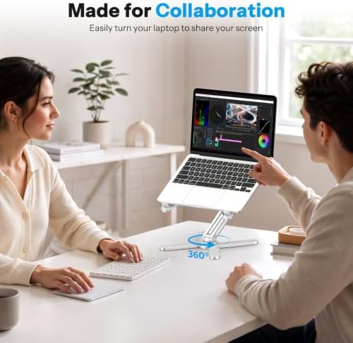 OMOTON LA10 360° Rotating Laptop Stand Riser Foldable for Desk, Silver - Image 3