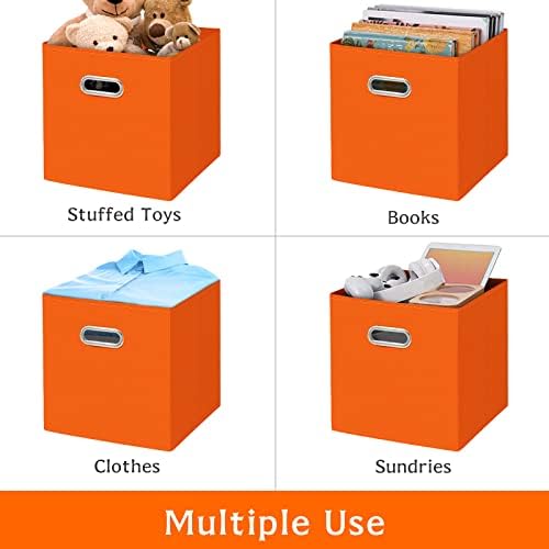 Fabric storage bins Cubes, Fabric Cube Organizer with Handle, Foldable Cube Bins for Cloth or Accessary Storage, 11x11x11, Set of 3, (Orange) - Image 5