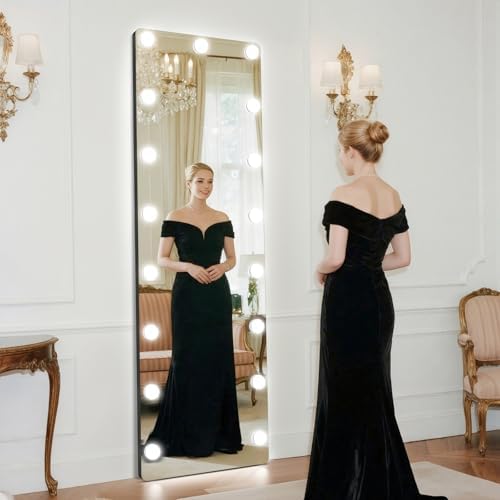 Kosmonia 56"x18" Hollywood Full Length Mirror with Light, 17 Dimmable Bulbs - Image 3