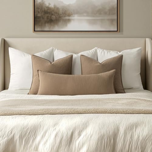 MIULEE Decorative Linen Lumbar Pillow Cover 14x36 Inch Khaki - Image 2