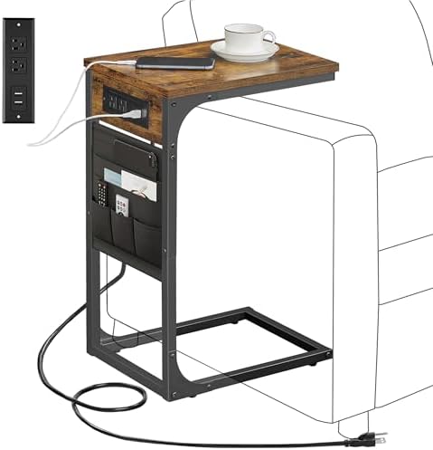 TUTOTAK C Shaped End Table with Charging Station, Side Table for Sofa by ChoosetutotakFurnitureBuildYourCozyHome