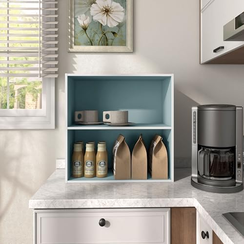 Homes: Inside + Out Apexa 2-Tier Cube Storage Organizer Shelves, Stackable Wood Bookcase Fits Cubby Bins for Organization, Dorm Teen Room Decor & Home Office, Light Blue - Image 2