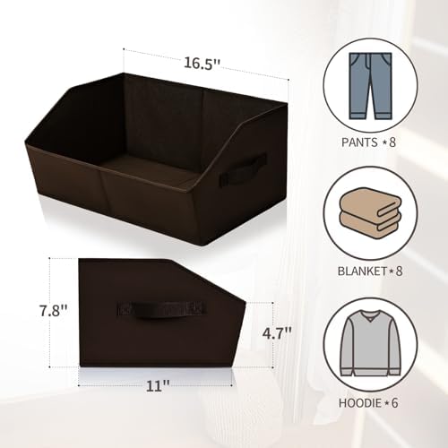 Homsorout Clothes Organizers and Storage - Fabric Cube Bins with Handles, Storage Baskets for Shelves, Trapezoid Collapsible Boxes for Home, Dorm, Office, 10 Pack, Brown - Image 2