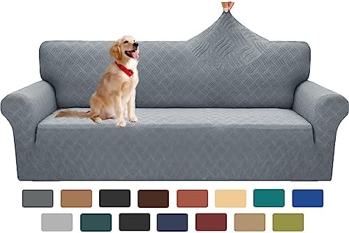 YEMYHOM Couch Cover Latest Jacquard Design High Stretch Extra Large Sofa Covers Pet Dog Cat Proof Oversized Slipcover Non Slip Magic Elastic Furniture Protector (X-Large, Leaf Pattern Light Gray) by YEMYHOM