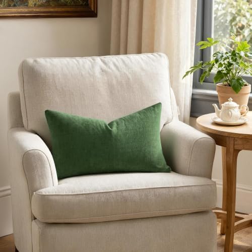MIULEE Moss Green Chenille Couch Lumbar Throw Pillow Covers, 12x20 - Image 4