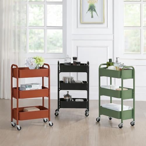 SunnyPoint 3-Tier Delicate Compact Rolling Metal Storage Organizer - Mobile Utility Cart Kitchen/Under Desk Cart with Caster Wheels (RED, 15.35" X 10.24" X 26.8"H) - Image 5