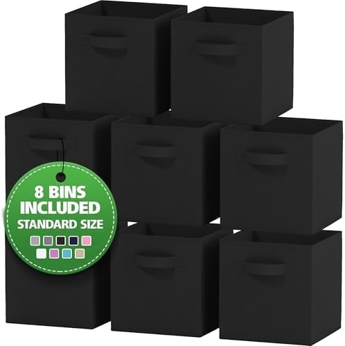 Storage Cubes Pack Of 8 - Standard Size Cube Storage Bin 10.5x10.5x11 With Dual Handles For Easy Carrying- Fabric Storage Bins Collapsible (Black) by Royexe+Home