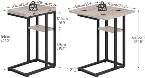 HOOBRO Foldable C Shaped End Table, C Shaped Side Table with Storage Shelf, Slide Under Couch Table for Sofa, Small Spaces, for Living Room, Bedroom, Easy Assembly, Greige BG29SF01 - Image 3