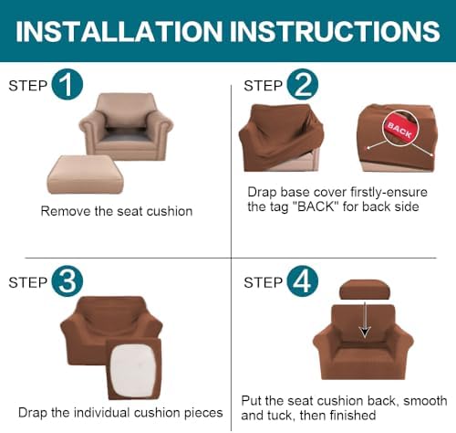 Turquoize 2 Piece Chair Covers Chair Slipcovers for Living Room Armchair Couch Cover Chair Sofa Cover with Individual Cushion Covers Furniture Cover for Chairs Feature Jacquard Fabric (Chair, Caramel) - Image 6