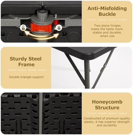 FDW | 34" Folding Table | Black | Portable Plastic Table - Image 6