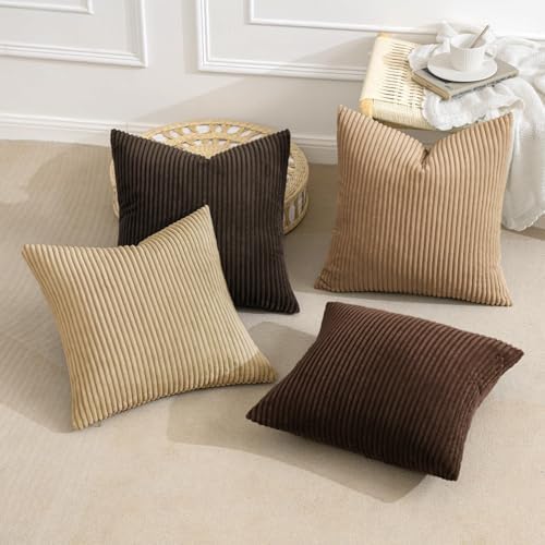 MIULEE Fall Corduroy Decorative Throw Pillow Covers Dark Brown 20x20 - Image 3