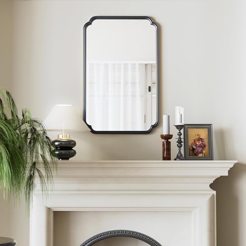 Ferytange 22x34 Inch Black Bathroom Mirror, Metal Framed Wall Mirror with Rounded Edges, Rustproof Horizontal Vertical Hanging for Vanity Over Sink - Image 4