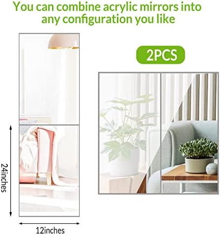 Queekay 2 Pcs Mirror Tiles 12" X 24", 2mm Acrylic Self Adhesive Sheets - Image 6