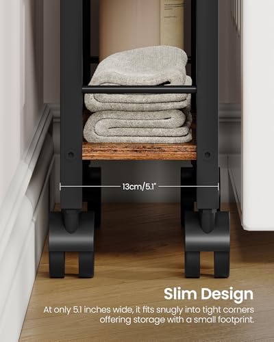 CHOEZON 4-Tier Slim Storage Cart, 5.1'' Kitchen Serving Trolley, Slim Rolling Cart with Handle and Guard Rails, Slim Cabinet for Small Spaces, for Dining Room, Rustic Brown and Black TTC01BF - Image 6