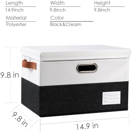 PRANDOM Foldable Storage Bins with Lids [3-Pack] Fabric Collapsible Storage Boxes Baskets Cubes Containers with Handles for Closet Living Room Bedroom (Black & White 14.9x9.8x9.8'') - Image 3