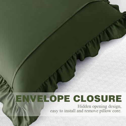 KKJIAF 2 Pack Ruffle Pillow Cases 22x22 Inches, Olive Green - Image 6