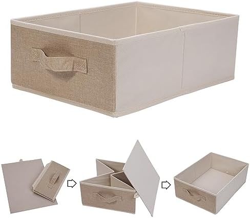 Clothings Collapsible Storage Bins, Foldable Organizers and Storage Baskets Cube Storage Bin for Bedroom Living Room (4 Pack, Beige, 15.4x11.4x5.5inch) - Image 3