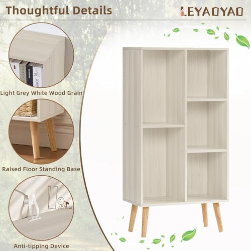 LEYAOYAO 5 Cube Bookshelf,Mid-Century Modern Bookcase with Legs,Light Grey - Image 4