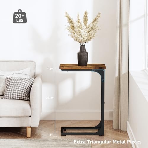 QEEIG Narrow C Shaped Side Table Set of 2 Living Room Sets Slim Couch Tray Tables Skinny Thin Small Farmhouse 9.5 inch Width, Rustic Brown (017-24BN) - Image 3