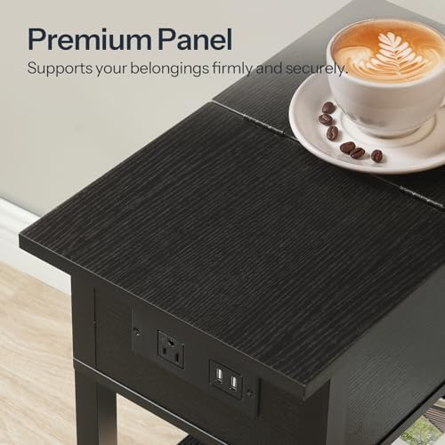 HOOBRO End Table with Charging Station, Flip Top Side Table with USB Ports, Narrow Nightstand Bedside Tables with Storage Shelves, for Small Space, Living Room, Black BK141UBZ01 - Image 7