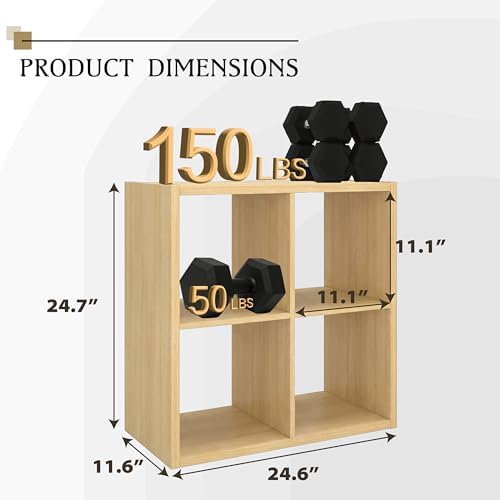 WannabeMyself【2026 Wooden Thick Frame】 4 Cube Storage Organizer with Anti-Tipping Kits, Reversible Open Back Book Shelf,Bookcase for Living Room,Bedroom,Entrance Hall,Office,11.6×24.6×24.7,Oak Color - Image 2