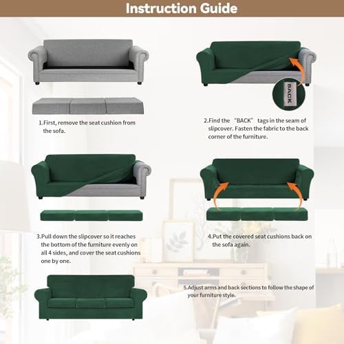 WEERRW 4 Pieces Couch Cover for Sofa Velvet Sofa Covers, Emerald Green - Image 6