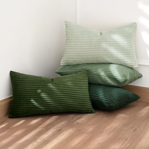 MIULEE Soft Corduroy Decorative Lumbar Pillow Covers Forest Green 12x20 - Image 3