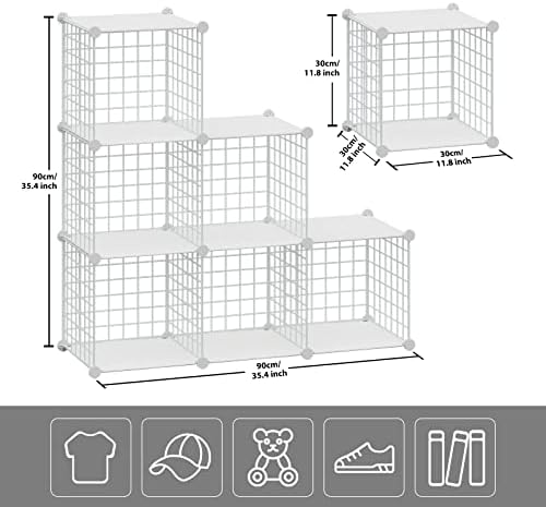 HUBSON Wire Cube Storage Organizer, Book/Toy/Craft/Potted Plants and petCloset Organizers and Storage Shelves, 6-Cube Freely Combinable Metal Grids Storage Shelf,White Plus Iron - Image 3