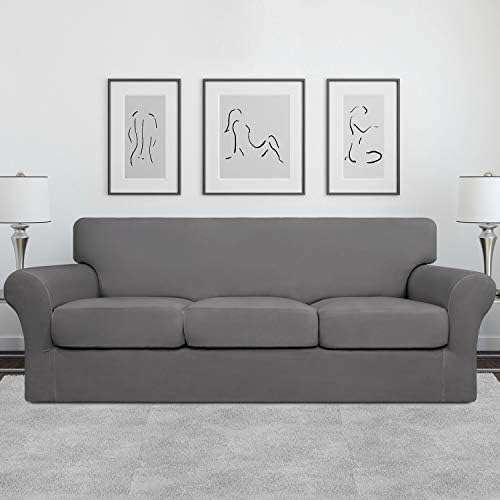 Easy-Going 4 Pieces Stretch Soft Couch Cover for Dogs - Washable Sofa Slipcover for 3 Separate Cushion Couch - Elastic Furniture Protector for Pets, Kids (Sofa, Light Gray, Large) - Image 2