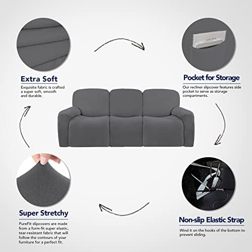 PureFit Super Stretch 3 Seats Recliner Sofa Couch Cover with Pocket - Image 3