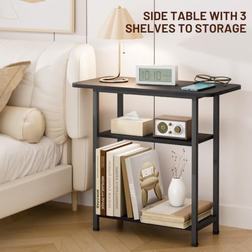 SLEEPING LAMB Side Table for Living Room, 3-Tier End Table for Small Space with Wide Storage Tabletop, Classic Black Narrow Nightstand for Bedroom, Sofa Couch - Image 6