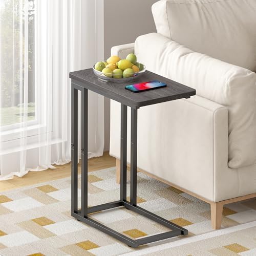 Yusong C Shaped End Table - Slide Under Sofa Couch Bed, Small Table for Small Spaces, Skinny Overbed, Coffee Drink Snack Table for Living Room, Grey Oak - Image 2